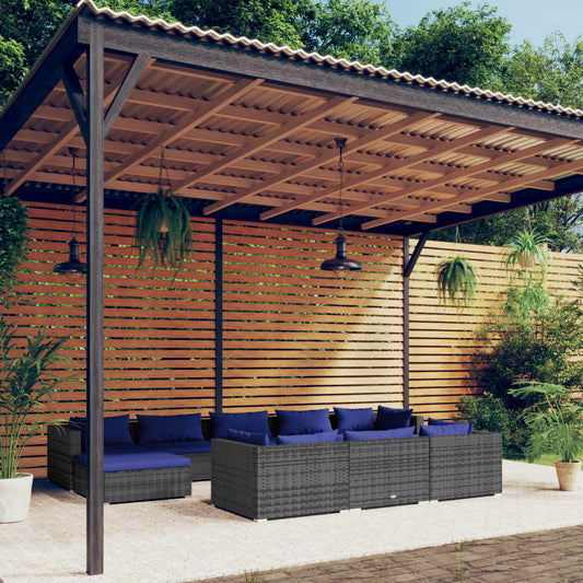 10-tlg. Garten-Lounge-Set mit Kissen Grau Poly Rattan 98360