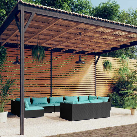 9-tlg. Garten-Lounge-Set mit Kissen Schwarz Poly Rattan 96209