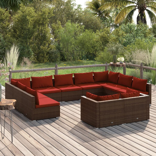 11-tlg. Garten-Lounge-Set mit Kissen Braun Poly Rattan 102322