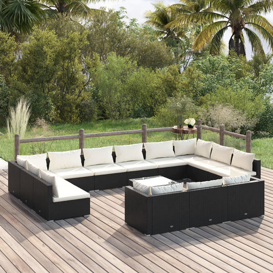 14-tlg. Garten-Lounge-Set mit Kissen Schwarz Poly Rattan 95697