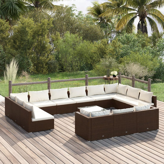 14-tlg. Garten-Lounge-Set mit Kissen Braun Poly Rattan 105071