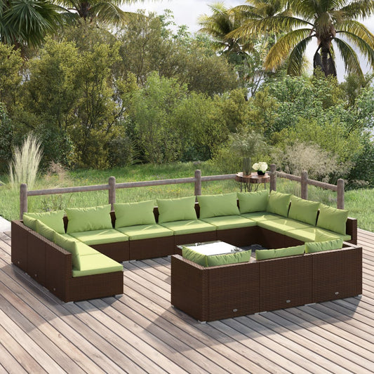 14-tlg. Garten-Lounge-Set mit Kissen Braun Poly Rattan 105182