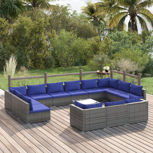 14-tlg. Garten-Lounge-Set mit Kissen Grau Poly Rattan 98369