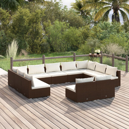 11-tlg. Garten-Lounge-Set mit Kissen Braun Poly Rattan 101437