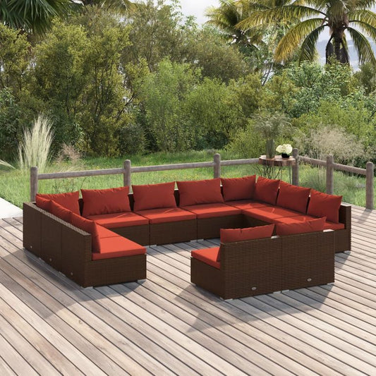 11-tlg. Garten-Lounge-Set mit Kissen Braun Poly Rattan 96185