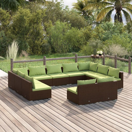 11-tlg. Garten-Lounge-Set mit Kissen Braun Poly Rattan 96798