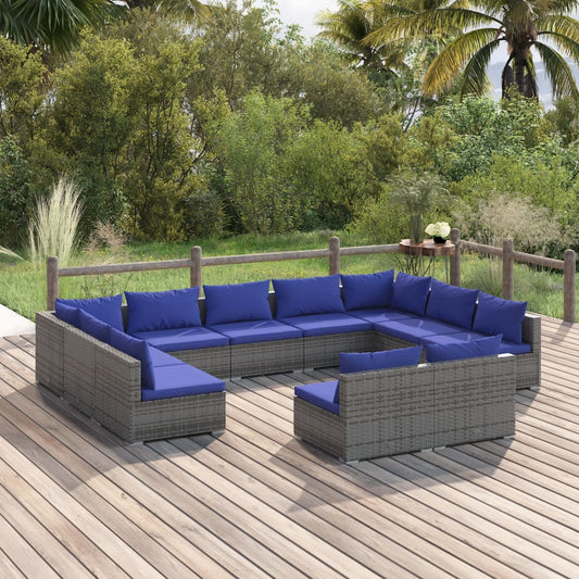 11-tlg. Garten-Lounge-Set mit Kissen Grau Poly Rattan 100377