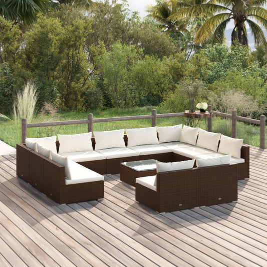 12-tlg. Garten-Lounge-Set mit Kissen Braun Poly Rattan 108079