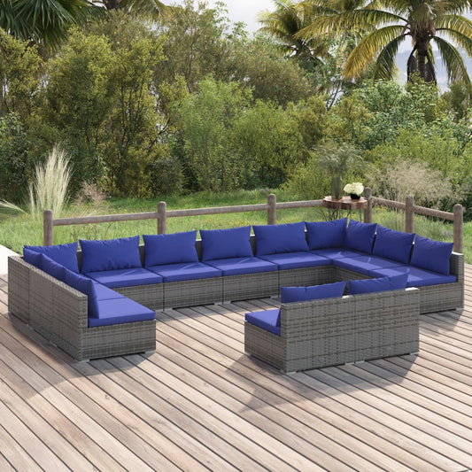 12-tlg. Garten-Lounge-Set mit Kissen Grau Poly Rattan 120007