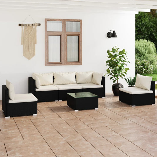 6-tlg. Garten-Lounge-Set mit Kissen Poly Rattan Schwarz 98873