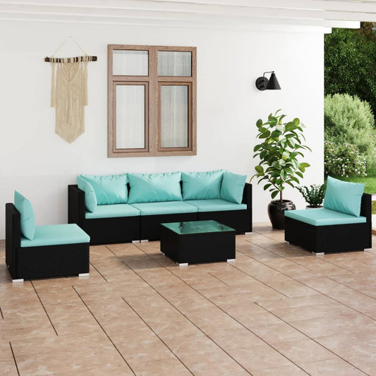 6-tlg. Garten-Lounge-Set mit Kissen Poly Rattan Schwarz 114912