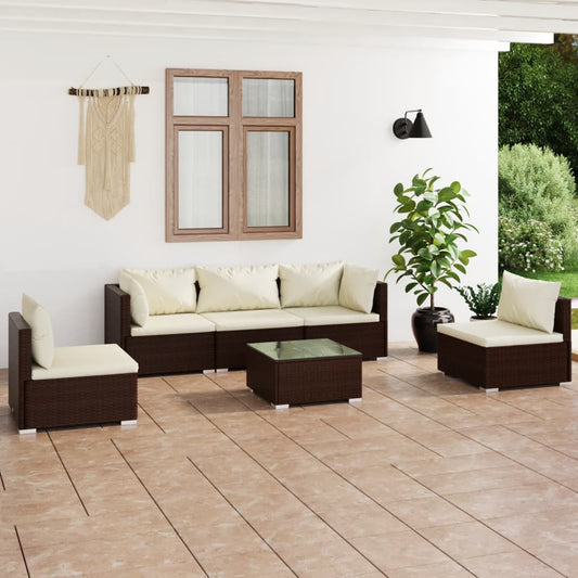 6-tlg. Garten-Lounge-Set mit Kissen Poly Rattan Braun 106112