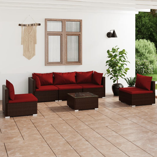 6-tlg. Garten-Lounge-Set mit Kissen Poly Rattan Braun 104877