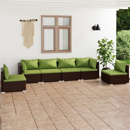 6-tlg. Garten-Lounge-Set mit Kissen Poly Rattan Braun 96775