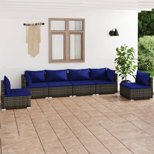 6-tlg. Garten-Lounge-Set mit Kissen Poly Rattan Grau 100404