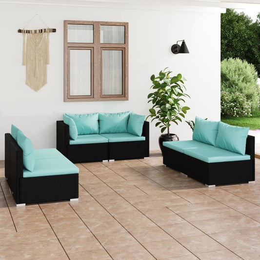 6-tlg. Garten-Lounge-Set mit Kissen Poly Rattan Schwarz 96080