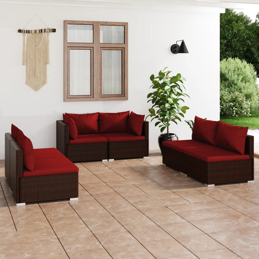 6-tlg. Garten-Lounge-Set mit Kissen Poly Rattan Braun 102313