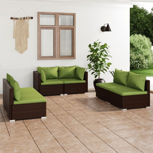 6-tlg. Garten-Lounge-Set mit Kissen Poly Rattan Braun 96795