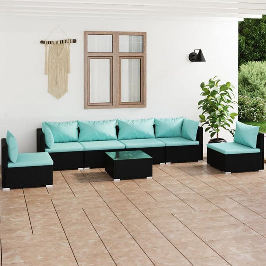 7-tlg. Garten-Lounge-Set mit Kissen Poly Rattan Schwarz 96067