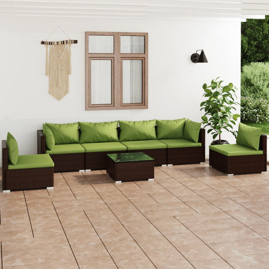 7-tlg. Garten-Lounge-Set mit Kissen Poly Rattan Braun 105185