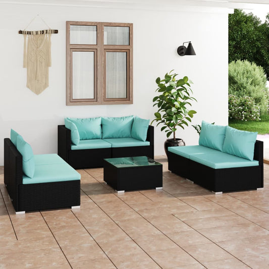 7-tlg. Garten-Lounge-Set mit Kissen Poly Rattan Schwarz 119997