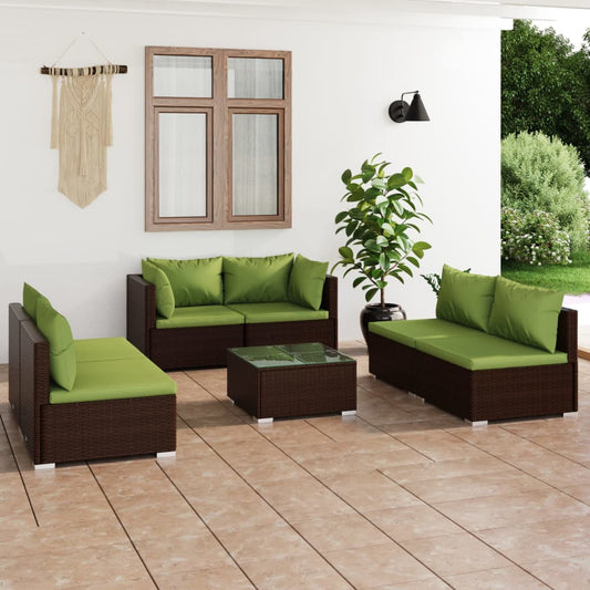 7-tlg. Garten-Lounge-Set mit Kissen Poly Rattan Braun 98374