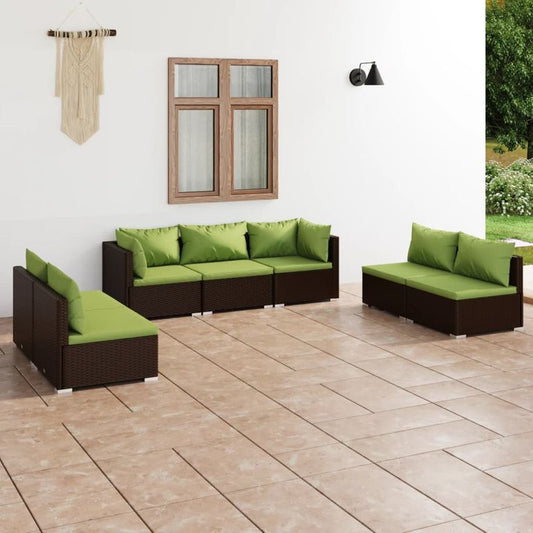 7-tlg. Garten-Lounge-Set mit Kissen Poly Rattan Braun 96777