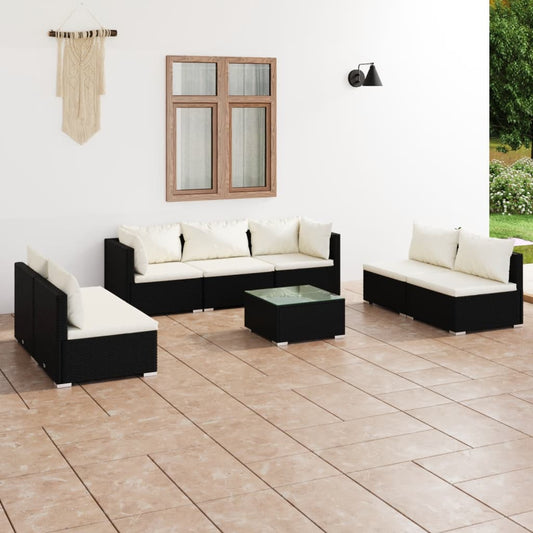 8-tlg. Garten-Lounge-Set mit Kissen Poly Rattan Schwarz 95346