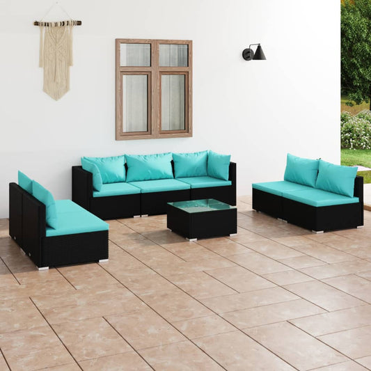 8-tlg. Garten-Lounge-Set mit Kissen Poly Rattan Schwarz 116568