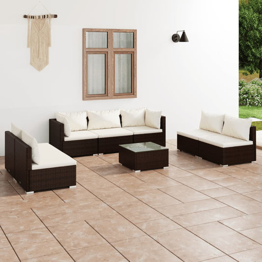 8-tlg. Garten-Lounge-Set mit Kissen Poly Rattan Braun 107796