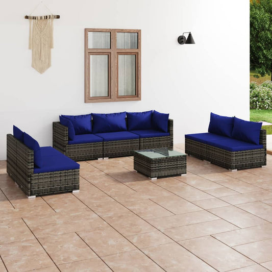 8-tlg. Garten-Lounge-Set mit Kissen Poly Rattan Grau 119985