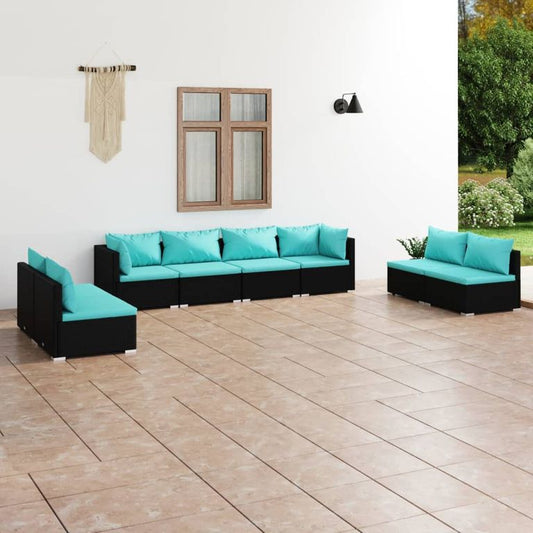 8-tlg. Garten-Lounge-Set mit Kissen Poly Rattan Schwarz 96060