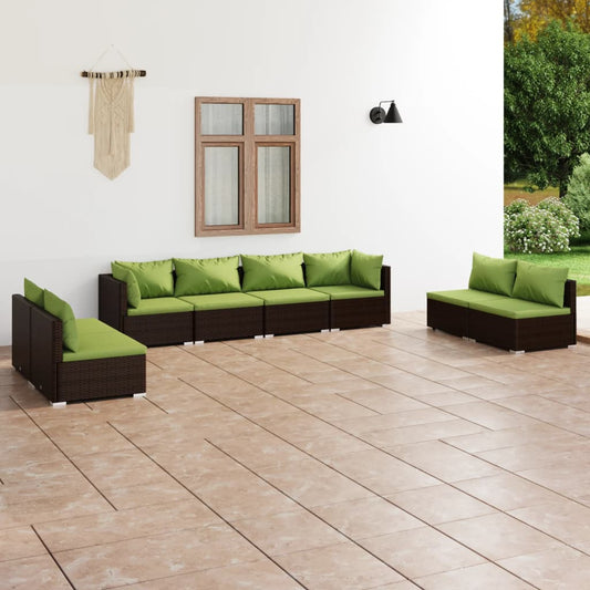 8-tlg. Garten-Lounge-Set mit Kissen Poly Rattan Braun 98381