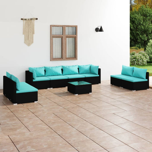 9-tlg. Garten-Lounge-Set mit Kissen Poly Rattan Schwarz 104323