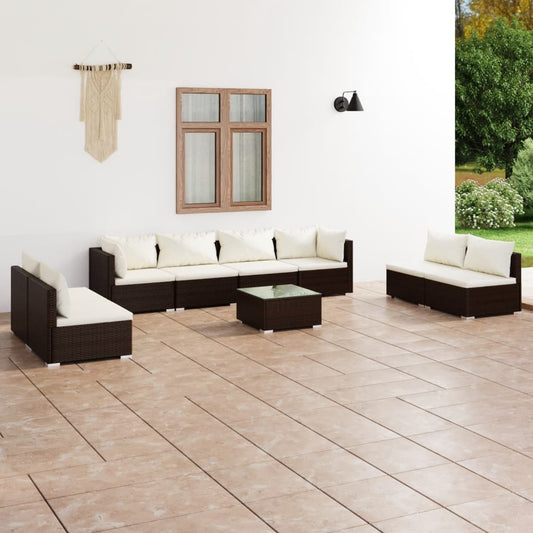 9-tlg. Garten-Lounge-Set mit Kissen Poly Rattan Braun 100347