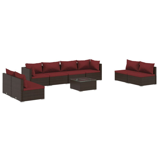 9-tlg. Garten-Lounge-Set mit Kissen Poly Rattan Braun 98383