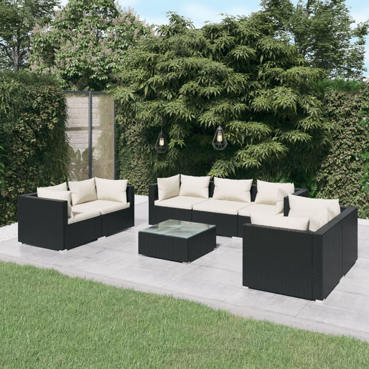 8-tlg. Garten-Lounge-Set mit Kissen Poly Rattan Schwarz 103828