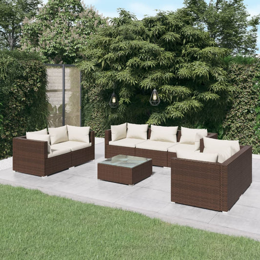 8-tlg. Garten-Lounge-Set mit Kissen Poly Rattan Braun 104559