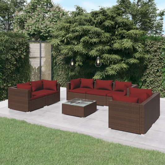 8-tlg. Garten-Lounge-Set mit Kissen Poly Rattan Braun 109383