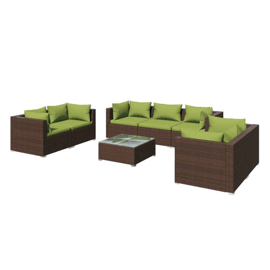 8-tlg. Garten-Lounge-Set mit Kissen Poly Rattan Braun 98390