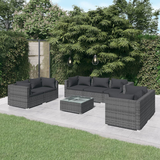 8-tlg. Garten-Lounge-Set mit Kissen Poly Rattan Grau 109749