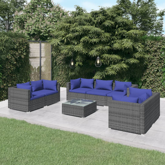 8-tlg. Garten-Lounge-Set mit Kissen Poly Rattan Grau 98391