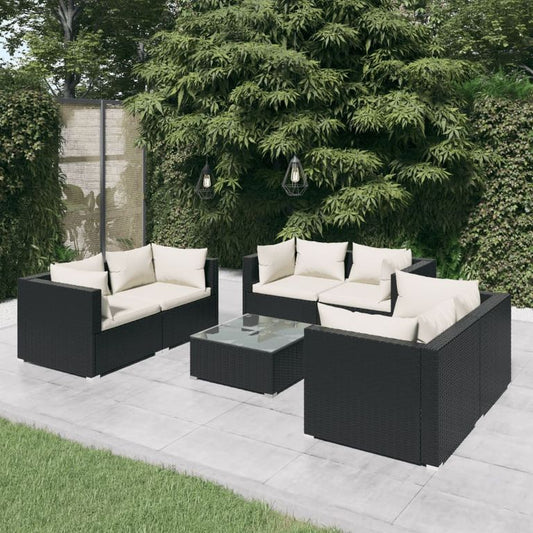 7-tlg. Garten-Lounge-Set mit Kissen Poly Rattan Schwarz 95323