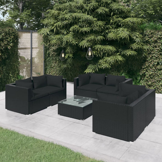 7-tlg. Garten-Lounge-Set mit Kissen Poly Rattan Schwarz 99463