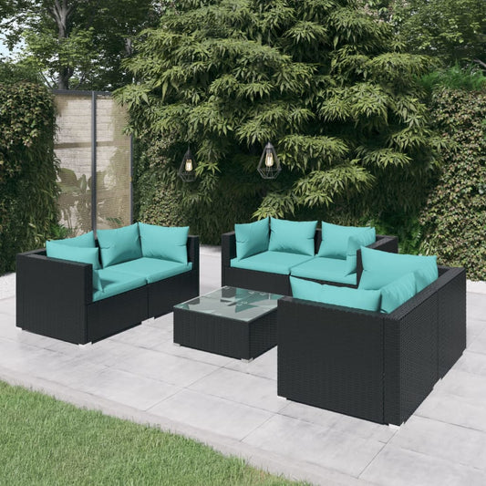 7-tlg. Garten-Lounge-Set mit Kissen Poly Rattan Schwarz 114908