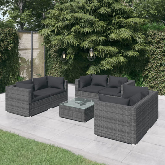 7-tlg. Garten-Lounge-Set mit Kissen Poly Rattan Grau 106004