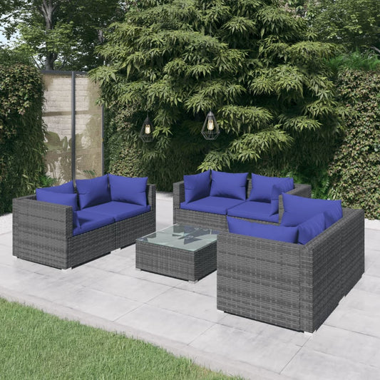 7-tlg. Garten-Lounge-Set mit Kissen Poly Rattan Grau 98393