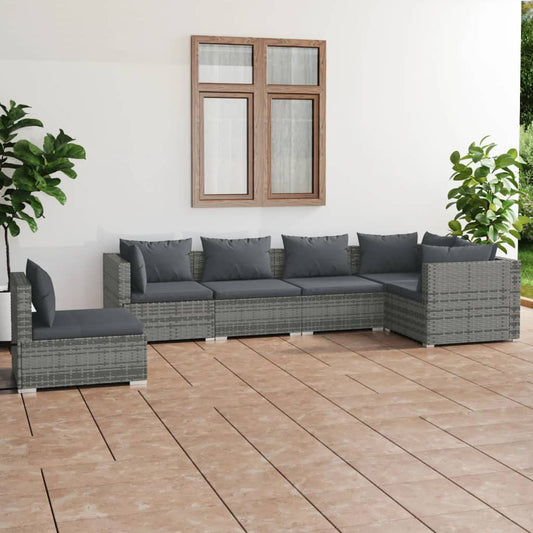 6-tlg. Garten-Lounge-Set mit Kissen Poly Rattan Grau 119246