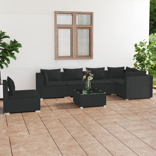 7-tlg. Garten-Lounge-Set mit Kissen Poly Rattan Schwarz 107429