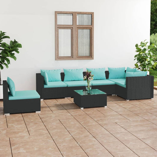 7-tlg. Garten-Lounge-Set mit Kissen Poly Rattan Schwarz 113153